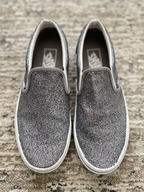 Vans Classic Slip On Shoes Glitter Gray Size 8 Womens Festival EDM Rave